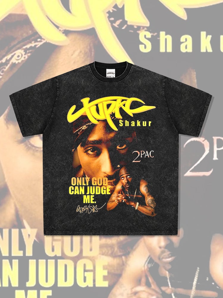 Vintage Hip-Hop Tupac Printed Short-Sleeved Long-Sleeved Washable Heavy Loose Round Neck T-Shirt Round Neck Hooded Sweatshirt - Image 3