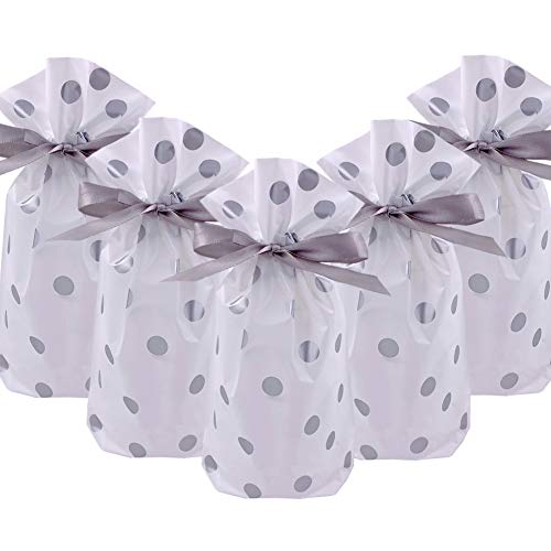 Enjonar 24pcs Treat Bags Party Favor Bags Silver Gift Bag Plastic Drawstring Bag for Candies Goodies Gift Wrapping - Image 2
