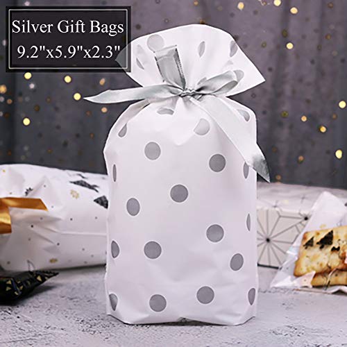 Enjonar 24pcs Treat Bags Party Favor Bags Silver Gift Bag Plastic Drawstring Bag for Candies Goodies Gift Wrapping - Image 5