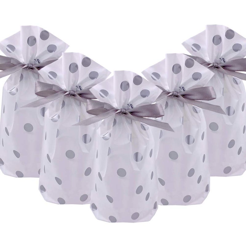 Enjonar 24pcs Treat Bags Party Favor Bags Silver Gift Bag Plastic Drawstring Bag for Candies Goodies Gift Wrapping - Image 3