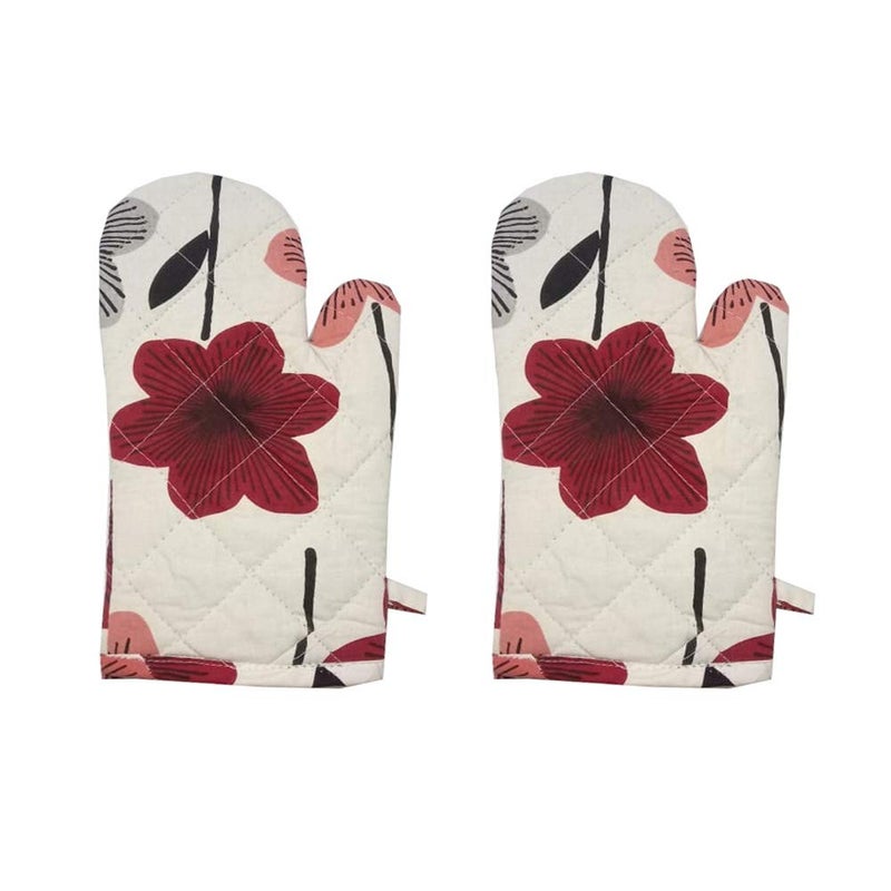HOMEFLY HOMEFLY Off White Color Printed Design Cotton Micro Oven Hand Glove Pack of 2pcs