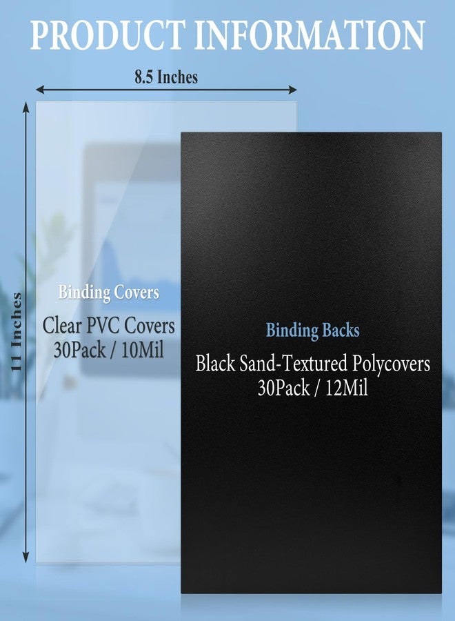 SIMPROFFICE 60 Pack Binding Covers and Backs Set, 8.5 x 11 Inches, 30P Clear PVC Covers (10 Mil), 30P Black Sand-Textured Polycovers (12 Mil), Presentation Covers for Binding, Letter Size - Image 2