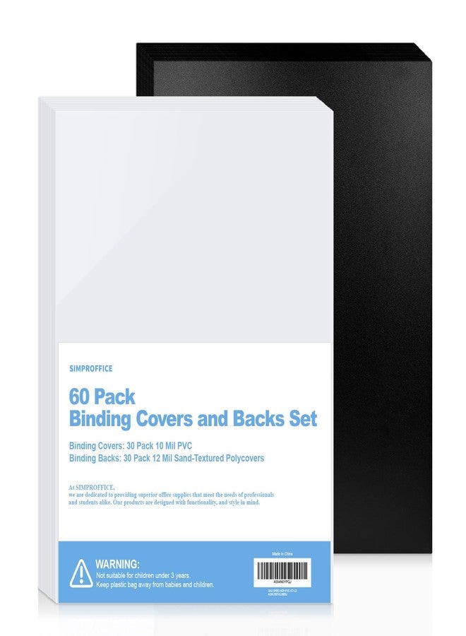 SIMPROFFICE 60 Pack Binding Covers and Backs Set, 8.5 x 11 Inches, 30P Clear PVC Covers (10 Mil), 30P Black Sand-Textured Polycovers (12 Mil), Presentation Covers for Binding, Letter Size - Image 1