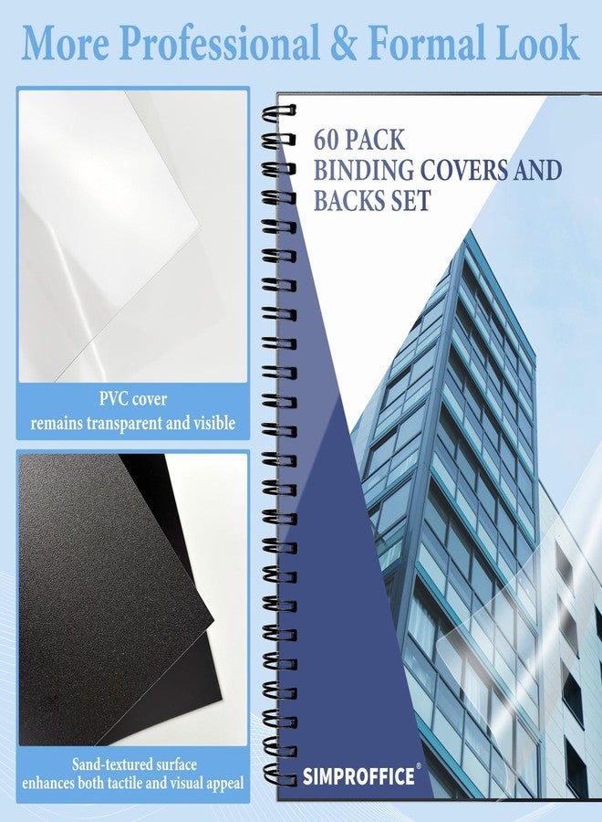 SIMPROFFICE 60 Pack Binding Covers and Backs Set, 8.5 x 11 Inches, 30P Clear PVC Covers (10 Mil), 30P Black Sand-Textured Polycovers (12 Mil), Presentation Covers for Binding, Letter Size - Image 3