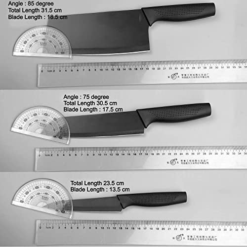 HEXONIQ® Stainless Steel Kitchen Meat Cleaver, Chef & Santoku Knives, Paring Knife for Vegetable Cutting & Chopping, Ergonomic Black Handle Pack of 3 - Image 2