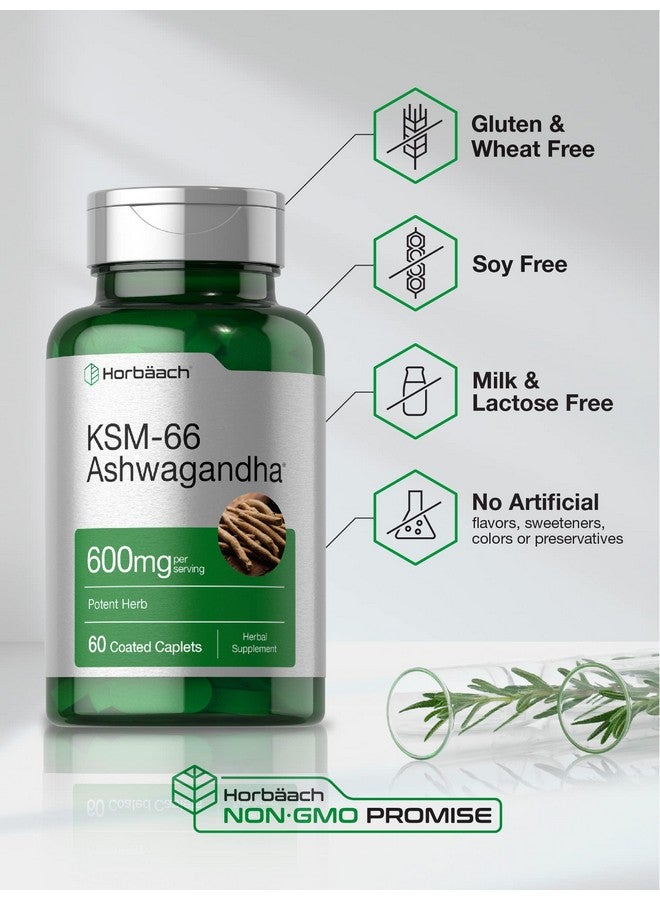 Horbäach KSM-66 Ashwagandha 600mg | with L-Theanine | 60 Coated Caplets | Vegan, Non-GMO, Gluten Free Complex Supplement - Image 4