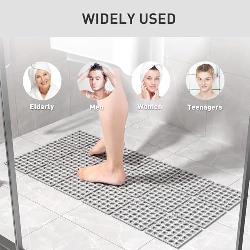 JUGTE Non-Slip Foldable Shower Mat for Bathroom & Bathtub Anti-Skid Mat with Strong Suction Cups, Drainage Holes & Foot Massage Surface Exfoliating Textured Bath Mat for Adults (Grey 40X70) - Image 5