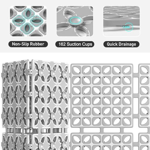 JUGTE Non-Slip Foldable Shower Mat for Bathroom & Bathtub Anti-Skid Mat with Strong Suction Cups, Drainage Holes & Foot Massage Surface Exfoliating Textured Bath Mat for Adults (Grey 40X70) - Image 4