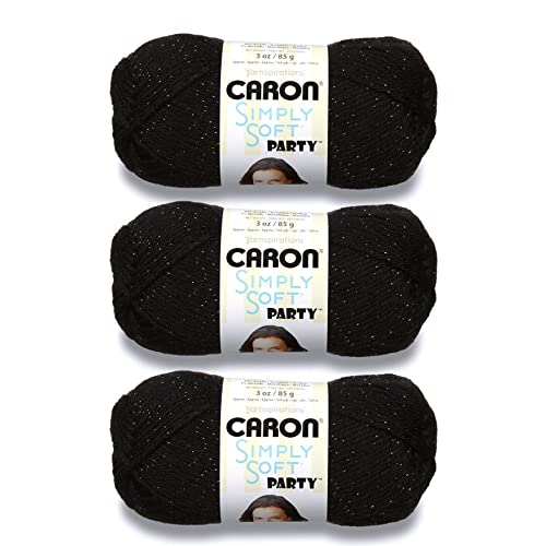 Caron Simply Soft Party Black Sparkle Yarn  3 Pack of 85g3oz  Acrylic  4 Medium Worsted  164 Yards  KnittingCrochet