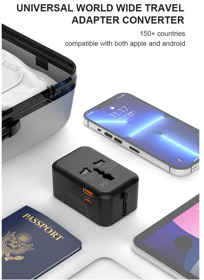 TIKNIA - Travel Adapter with USB C (PD 20W), Universal All in One Worldwide Universal Adapter Power Converters Wall Charger AC Power Plug Adaptor USB A and type C Charging Ports for USA EU UK AUS - Image 1