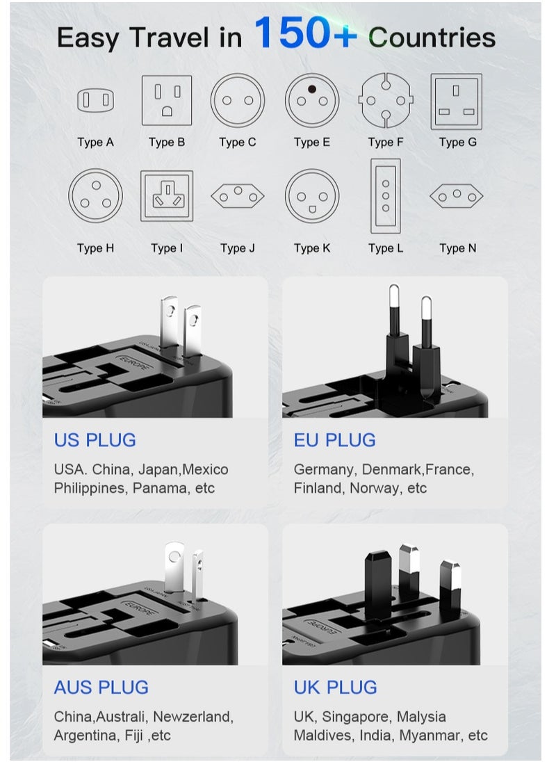 TIKNIA - Travel Adapter with USB C (PD 20W), Universal All in One Worldwide Universal Adapter Power Converters Wall Charger AC Power Plug Adaptor USB A and type C Charging Ports for USA EU UK AUS - Image 1