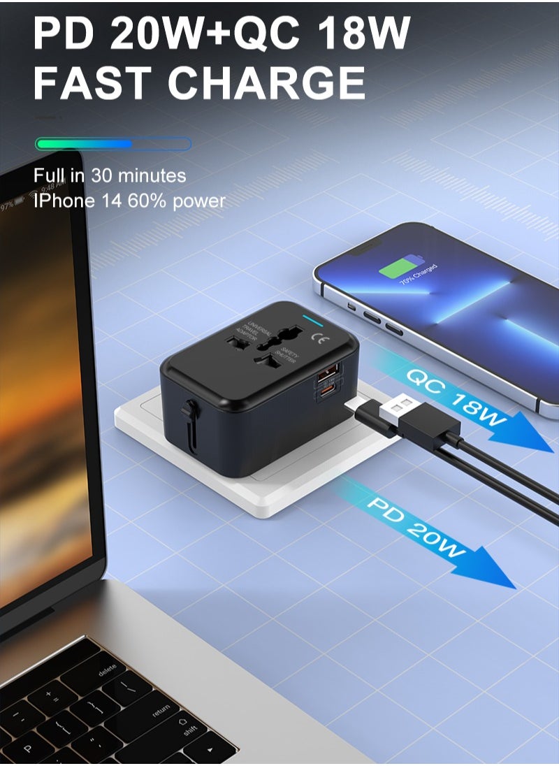 TIKNIA Travel Adapter with USB C (PD 20W), Universal All in One Worldwide Universal Adapter Power Converters Wall Charger AC Power Plug Adaptor USB A and type C Charging Ports for USA EU UK AUS  - Image 2