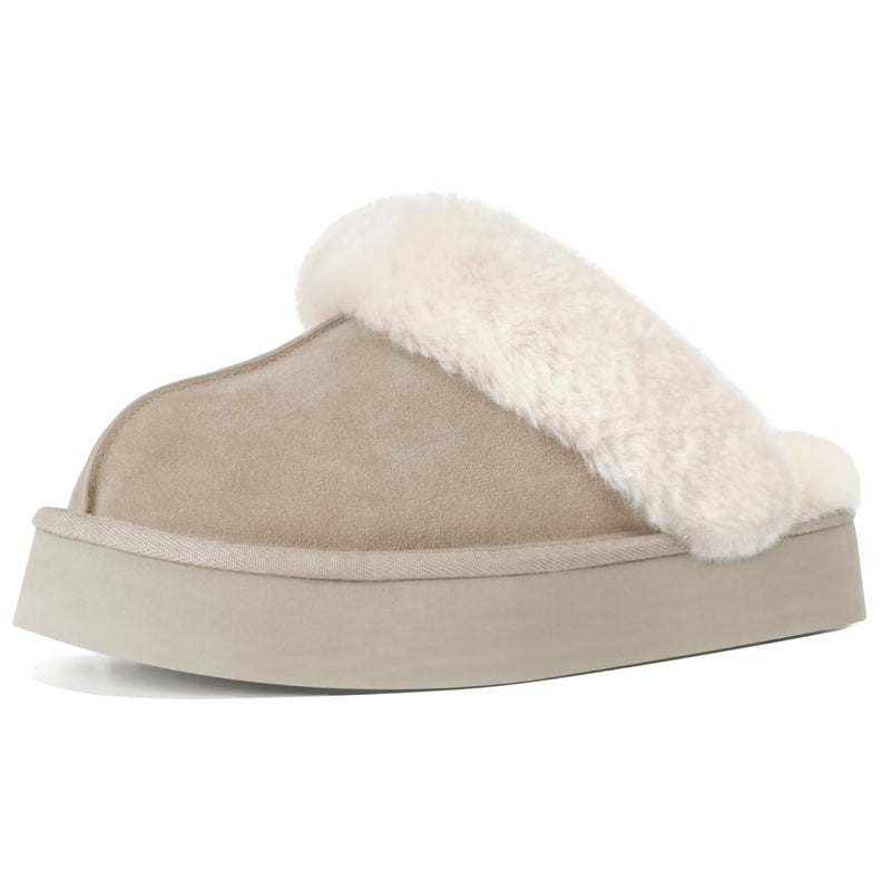 OOW Fuzzy Platform Slippers for Women Cozy Womens Platform Slippers Winter House Slippers for Women Indoor and Outdoor Apricot - Image 2