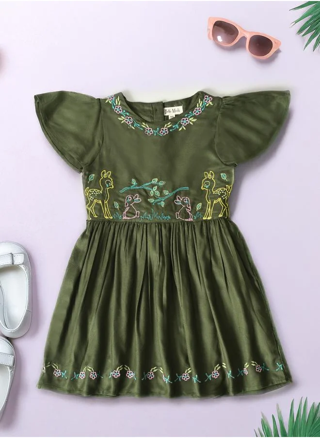 BELLA MODA Bella Moda Embroidered Ruffled Sleeve Knee-Length Dress