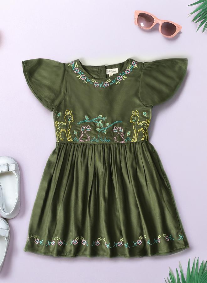 BELLA MODA Embroidered Green Dress - Image 1