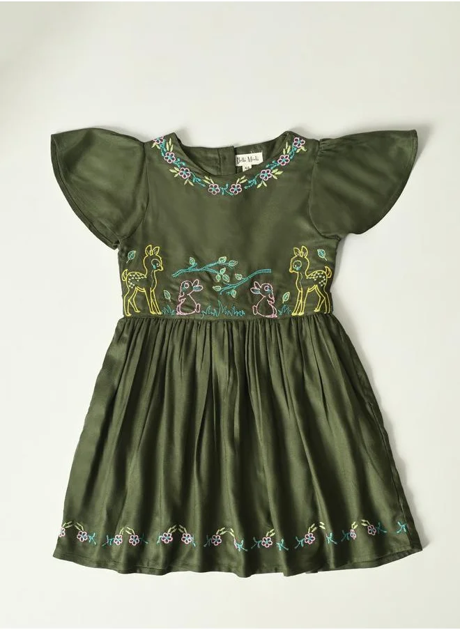 BELLA MODA Bella Moda Embroidered Ruffled Sleeve Knee-Length Dress