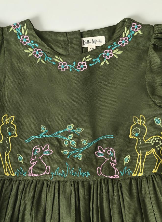 BELLA MODA Embroidered Green Dress - Image 4