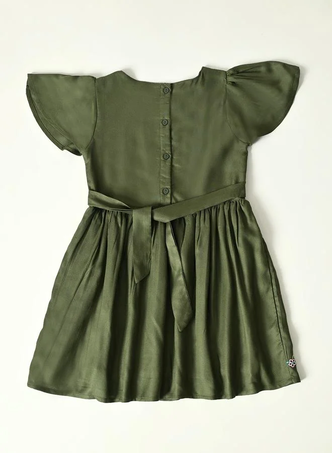 BELLA MODA Embroidered Green Dress