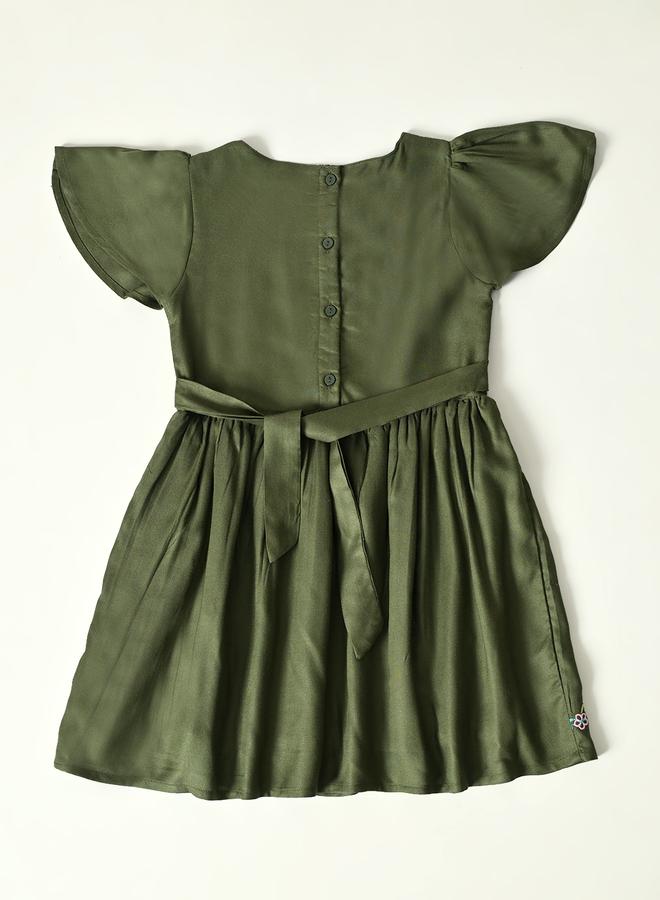 BELLA MODA Embroidered Green Dress - Image 3