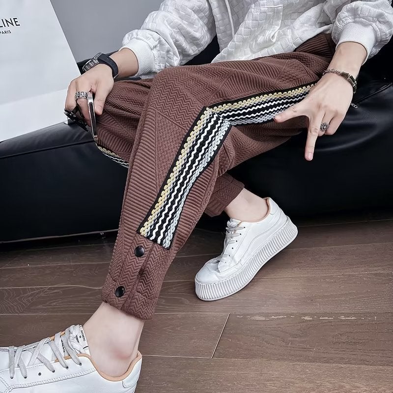 Mens Loose Stripe Tape Joggers Autumn Brown  - Image 1