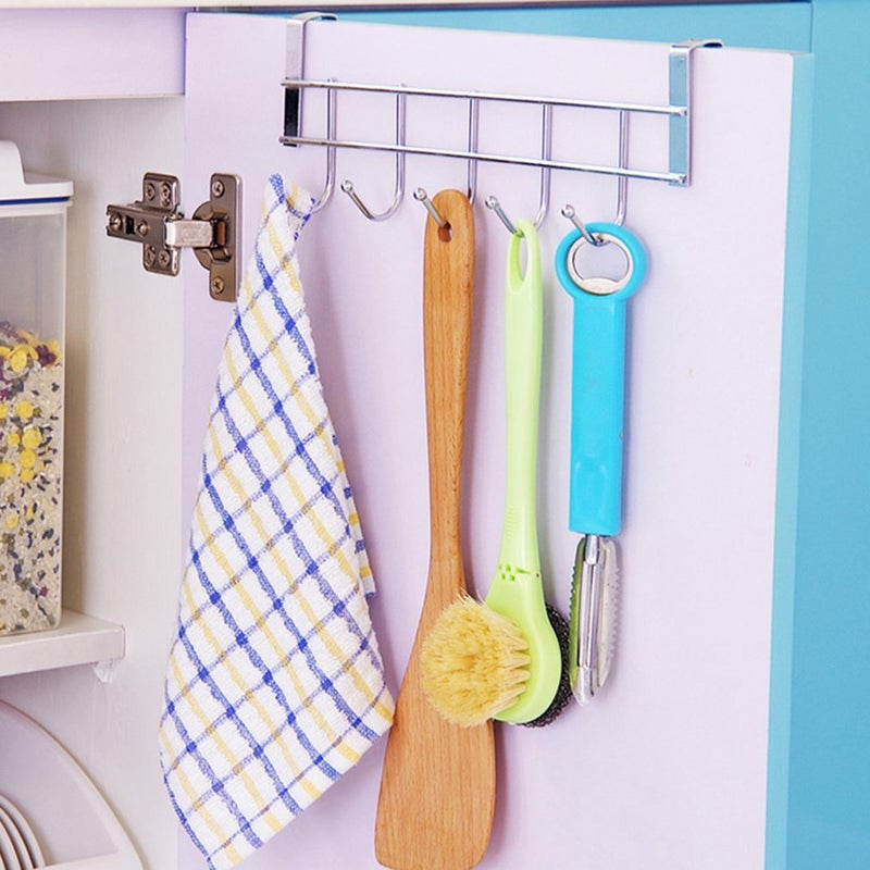 HOME CUBE 1Pc Multifunctional 5 Stainless Steel Door Hook Organiser Wall Hook Hanger for Hanging Clothes Jeans Umbrellas Jackets Scarfs Bags Keys Towel in Room Kitchen Bathroom etc - Image 1