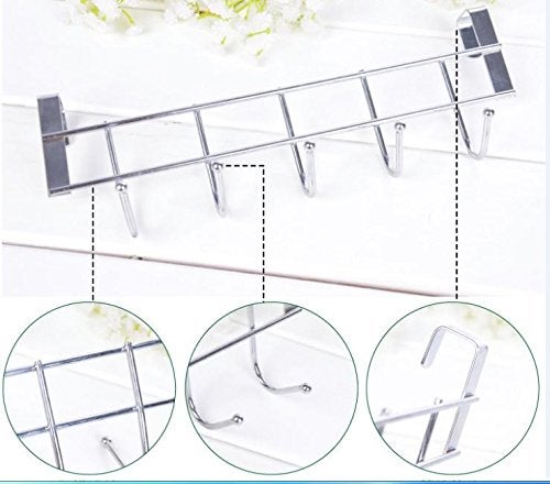HOME CUBE 1Pc Multifunctional 5 Stainless Steel Door Hook Organiser Wall Hook Hanger for Hanging Clothes Jeans Umbrellas Jackets Scarfs Bags Keys Towel in Room Kitchen Bathroom etc - Image 4