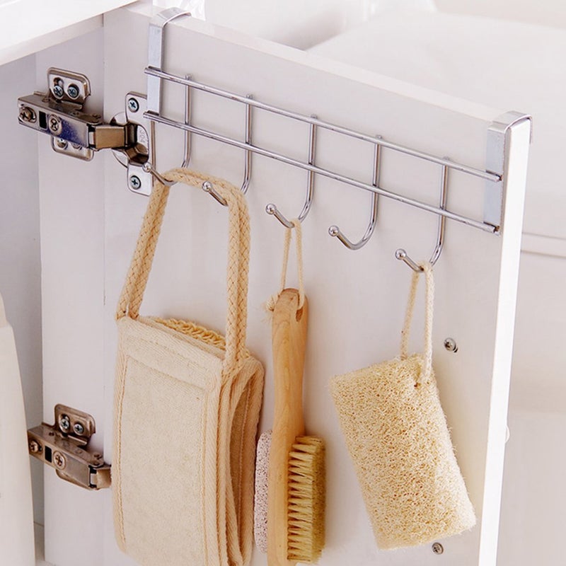 HOME CUBE 1Pc Multifunctional 5 Stainless Steel Door Hook Organiser Wall Hook Hanger for Hanging Clothes Jeans Umbrellas Jackets Scarfs Bags Keys Towel in Room Kitchen Bathroom etc - Image 2