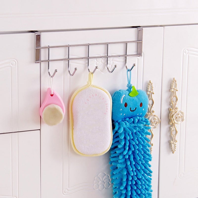HOME CUBE 1Pc Multifunctional 5 Stainless Steel Door Hook Organiser Wall Hook Hanger for Hanging Clothes Jeans Umbrellas Jackets Scarfs Bags Keys Towel in Room Kitchen Bathroom etc - Image 3