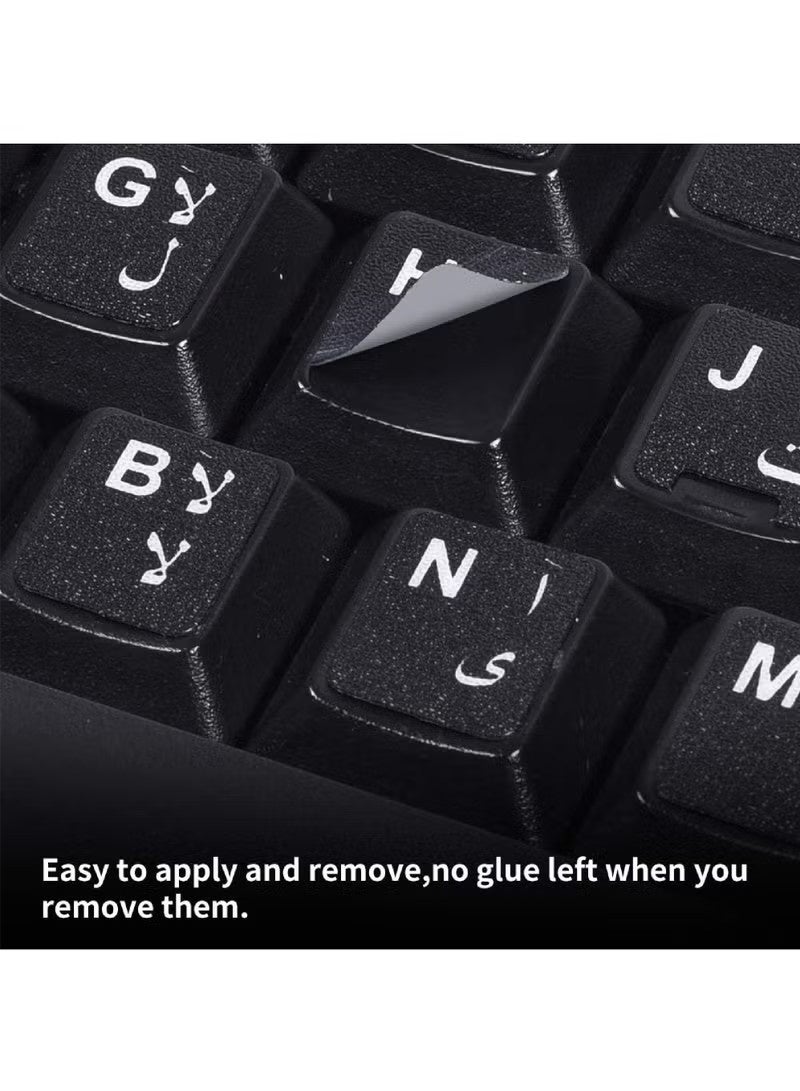 2PCS Arabic Keyboard Stickers Arabic-English Keyboard Letters Replacement Stickers Black Background with White Font for Computer Laptop Notebook Desktop Matte Arabic Keyboard Alphabet Stickers - Image 3