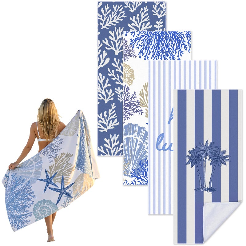 Frienda 4 Pack Microfiber Oversized Lightweight Beach Towel 71x32 in for Women Men Microfiber Quick Dry Sand Free Ocean Coastal Towels for Beach Pool TravelCoral - Image 2