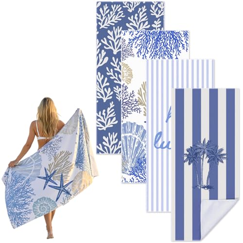 Frienda 4 Pack Microfiber Oversized Lightweight Beach Towel 71x32 in for Women Men Microfiber Quick Dry Sand Free Ocean Coastal Towels for Beach Pool TravelCoral - Image 1
