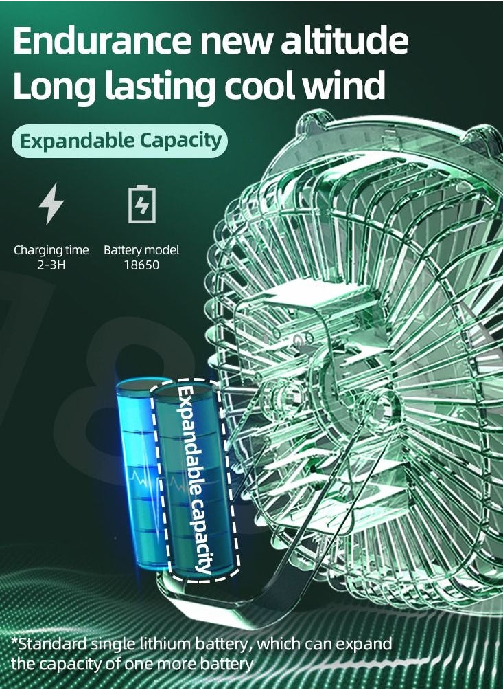 Sunhome - 3-Speeds Portable USB Desktop Table Fan with Lamp 5W 1200mAh HH-189 Green - Image 1