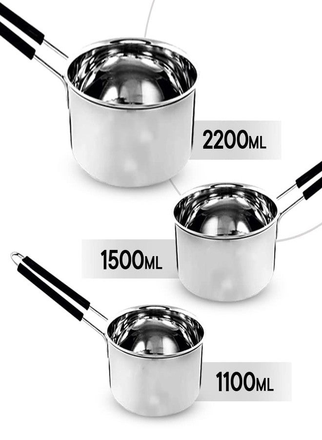 Kuber Industries Set of 3 Stainless Steel Saucepan/Tea Pan|1.1 L, 1.5 L, 2.2 L Capacity|Silicon Handle|Thick Base for Boiling Milk & Tea|Heavy Duty Gauge|Tapeli Patila, Sauce Pot Cookware (Pack of 5) - Image 3