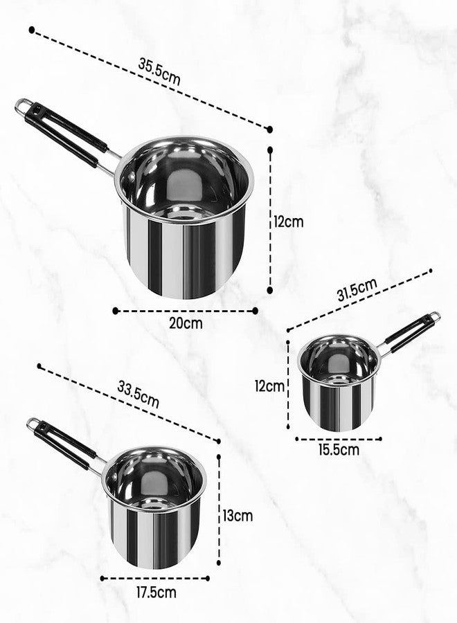 Kuber Industries Set of 3 Stainless Steel Saucepan/Tea Pan|1.1 L, 1.5 L, 2.2 L Capacity|Silicon Handle|Thick Base for Boiling Milk & Tea|Heavy Duty Gauge|Tapeli Patila, Sauce Pot Cookware (Pack of 5) - Image 2
