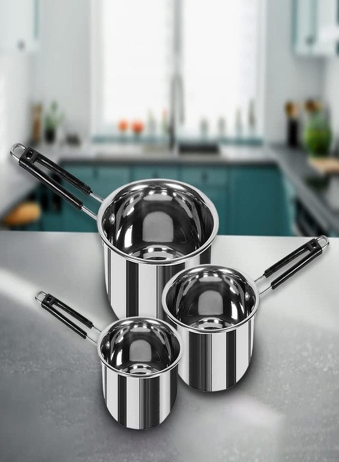 Kuber Industries Set of 3 Stainless Steel Saucepan/Tea Pan|1.1 L, 1.5 L, 2.2 L Capacity|Silicon Handle|Thick Base for Boiling Milk & Tea|Heavy Duty Gauge|Tapeli Patila, Sauce Pot Cookware (Pack of 5) - Image 4
