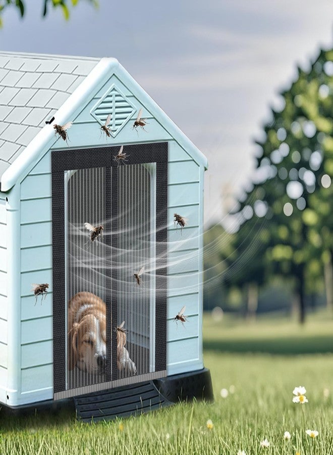 غطاء بيت الكلب المقاوم للبعوض مع باب شبكي مغناطيسي - ستارة بيت الكلب الشبكية شديدة التحمل، باب شبكي جيد التهوية وقابل للغسل للحيوانات الأليفة مقاوم للبعوض، باب شبكي مقاوم للبعوض لبيت الكلب (19.6 بوصة × 14.5 بوصة) - Image 1