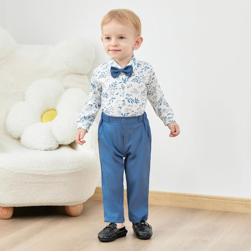 SANMIO Baby Boy Clothes Suits Baby Easter Outfit Boy Collared Dress Shirt+Vest+Tie+Corsage+Pants 5Pcs Infant Gentleman Baby Suit Sets - Image 2