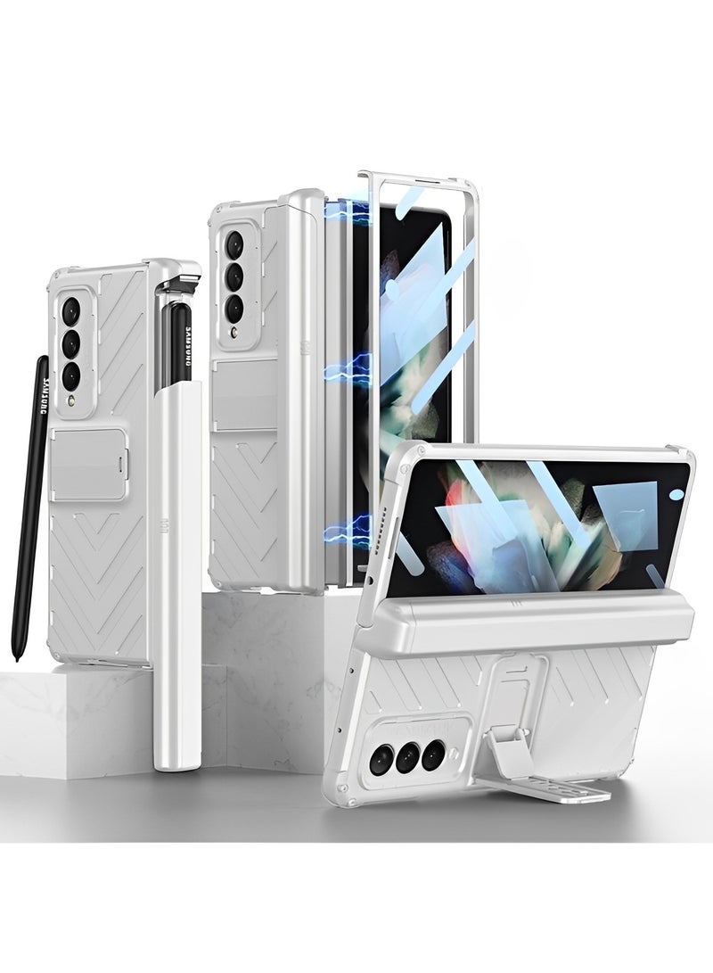 REOCLE Phone Case Phone Cover Magnetic Armor All-included Slide Pen Case with Back Screen Glass Hinge Holder Phone Cover for Samsung Galaxy Z Fold 3 - Image 2
