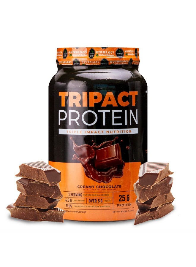 Nutrology Tripact Protein Powder, Creamy Chocolate, 7-In-1 Meal Replacement Shake With Grass Fed Whey Protein Powder, Pea Protein Powder, Greens, Probiotics & Bcaas, 40 Servings - Image 1