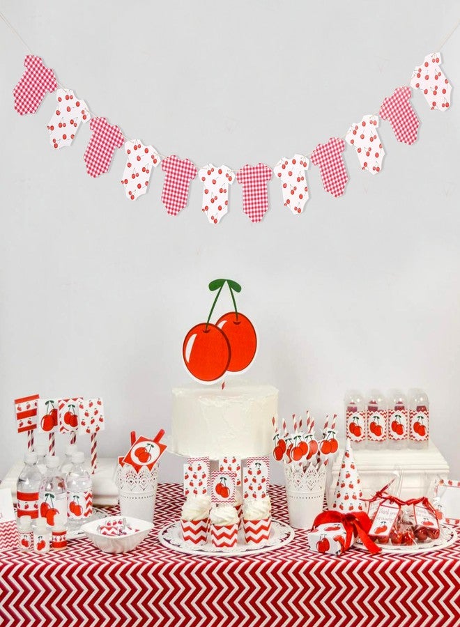 بيديد لافتة حفل استقبال مولود جديد بنقشة الكرز - لافتة بنقشة مربعات صغيرة على شكل بدلة أطفال بنقشة الكرز، ديكورات حفل الكشف عن جنس المولود بنقشة التوت، حفل استقبال مولود جديد بنقشة التوت الحلوة، زينة حفلات بنقشة مربعات صغيرة على شكل بدلة أطفال (كرز) - Image 5