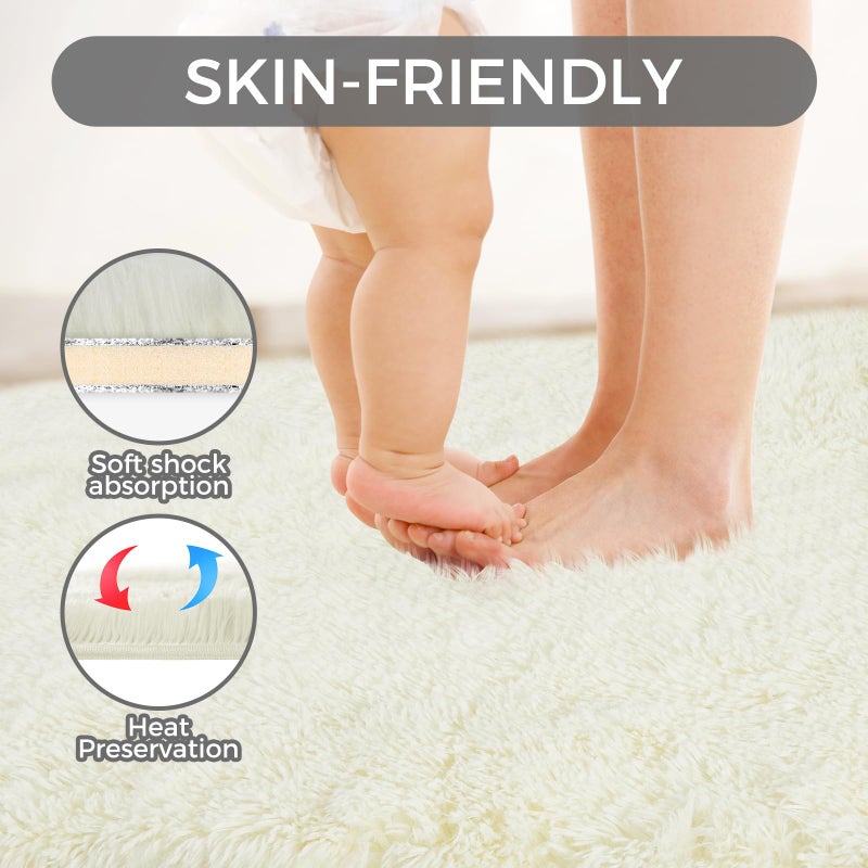 Fairblink 5X8 Ultra Soft Rug for Living Room, Fluffy Shag Area Rug for Bedroom, Modern Shaggy Carpets Fuzzy Rug for Teens Dorm Nursery Home Decor Aesthetic, Upgrade Anti-Skid Durable, Cream White - Image 5