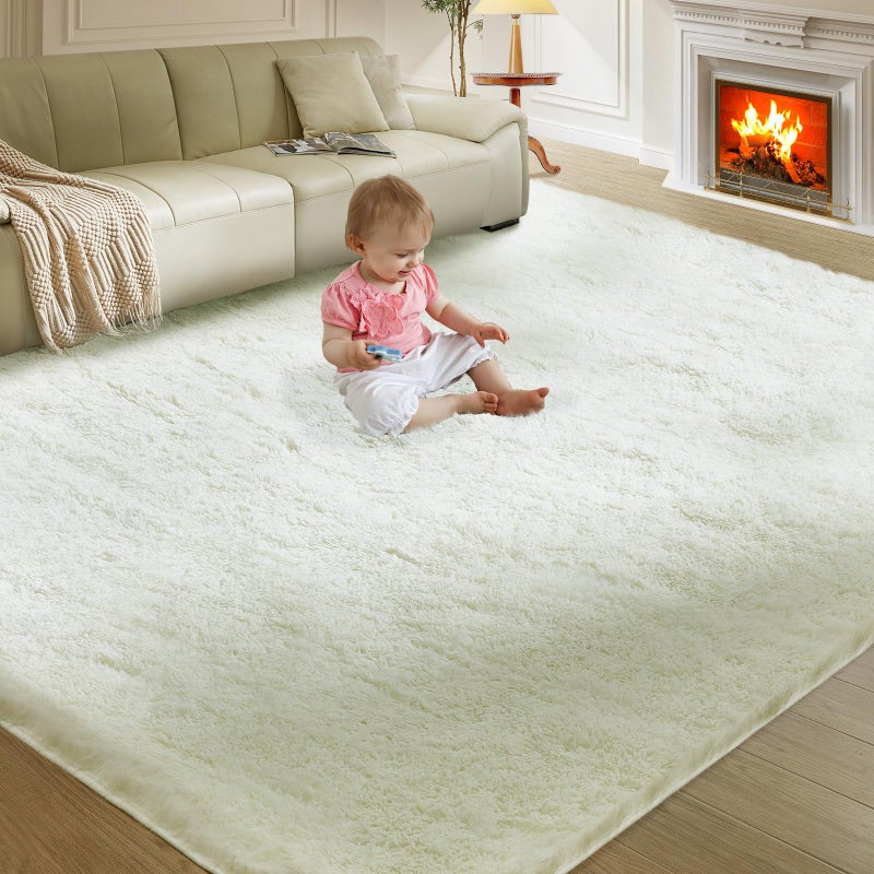 Fairblink 5X8 Ultra Soft Rug for Living Room, Fluffy Shag Area Rug for Bedroom, Modern Shaggy Carpets Fuzzy Rug for Teens Dorm Nursery Home Decor Aesthetic, Upgrade Anti-Skid Durable, Cream White - Image 1