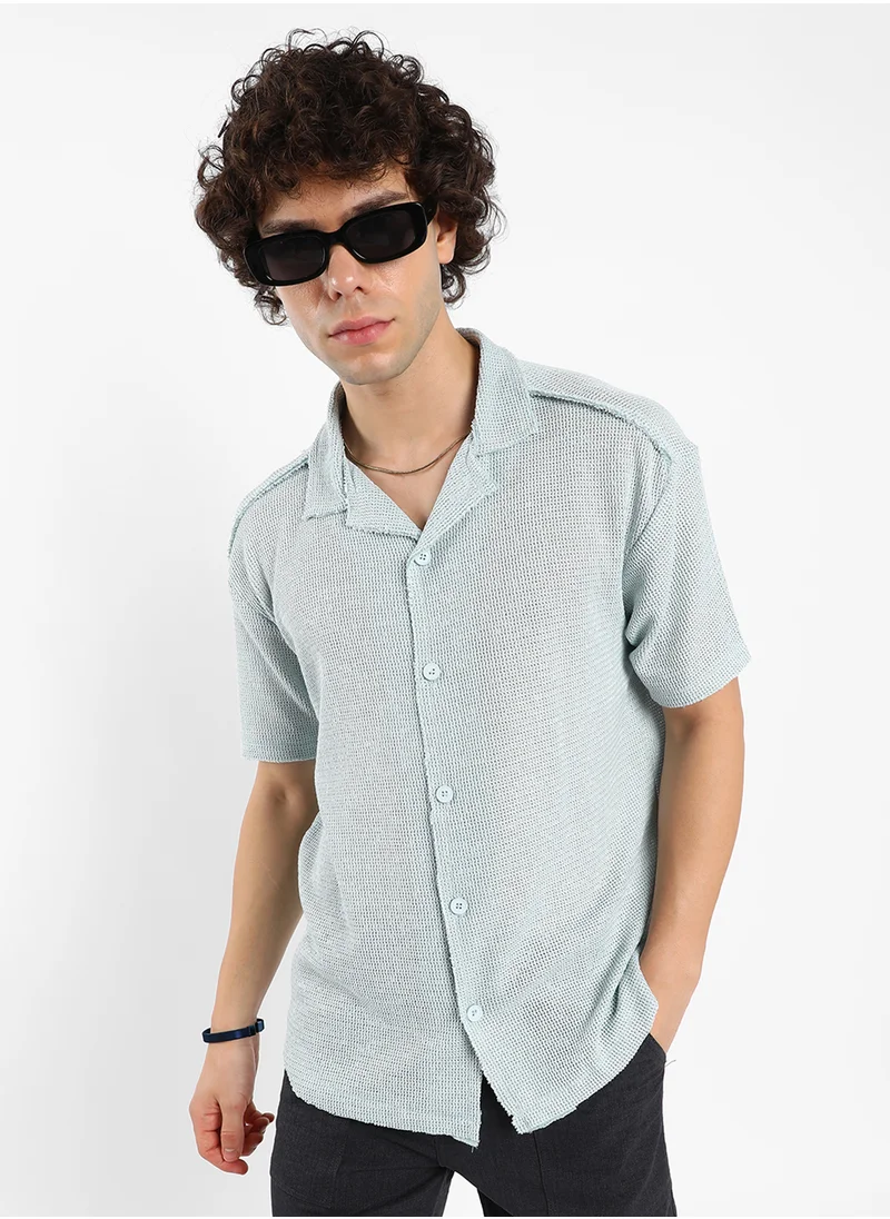 Campus Sutra Men's Baby Blue Unhemmed Oversized Shirt