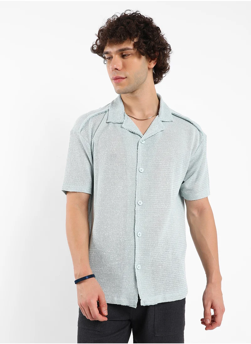Campus Sutra Men's Baby Blue Unhemmed Oversized Shirt