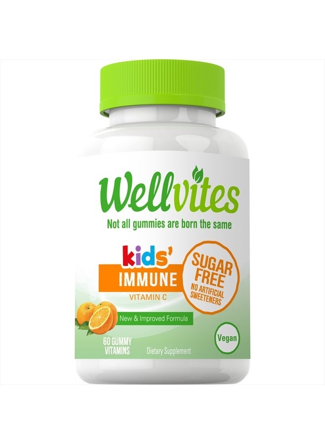 Wellvites Sugar Free Kids Immune Daily Gummy Vitamins - Vegan, Non-GMO - Vitamin C Gummies for Kids Immune Support – No Artificial Sweeteners, Gluten Free, Gelatin Free - 60 Count (30 Day Supply)  - Image 1
