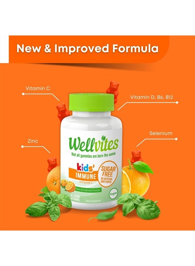 Wellvites Sugar Free Kids Immune Daily Gummy Vitamins - Vegan, Non-GMO - Vitamin C Gummies for Kids Immune Support – No Artificial Sweeteners, Gluten Free, Gelatin Free - 60 Count (30 Day Supply)  - Image 2