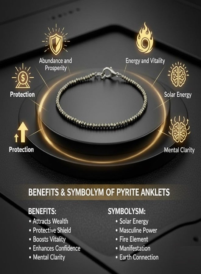 JD FRESH 1 Pack Natural Pyrite Stone Anklet for Women/Raw Pyrite Bracelet/Silver Anklet/Black Metal Anklets/Natural Stone Jewellery for Wealth, Luck & Protection/Best Gift Item - Image 3