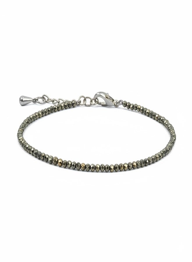 JD FRESH 1 Pack Natural Pyrite Stone Anklet for Women/Raw Pyrite Bracelet/Silver Anklet/Black Metal Anklets/Natural Stone Jewellery for Wealth, Luck & Protection/Best Gift Item - Image 1