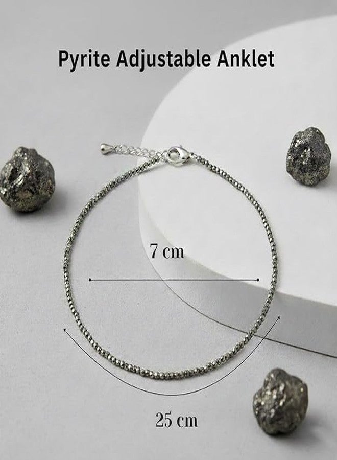 JD FRESH 1 Pack Natural Pyrite Stone Anklet for Women/Raw Pyrite Bracelet/Silver Anklet/Black Metal Anklets/Natural Stone Jewellery for Wealth, Luck & Protection/Best Gift Item - Image 2