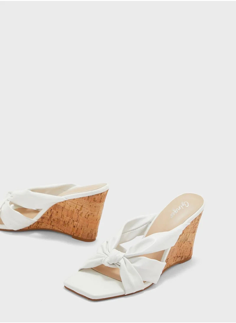 Ginger Knot-Front Leather Wedge Mules
